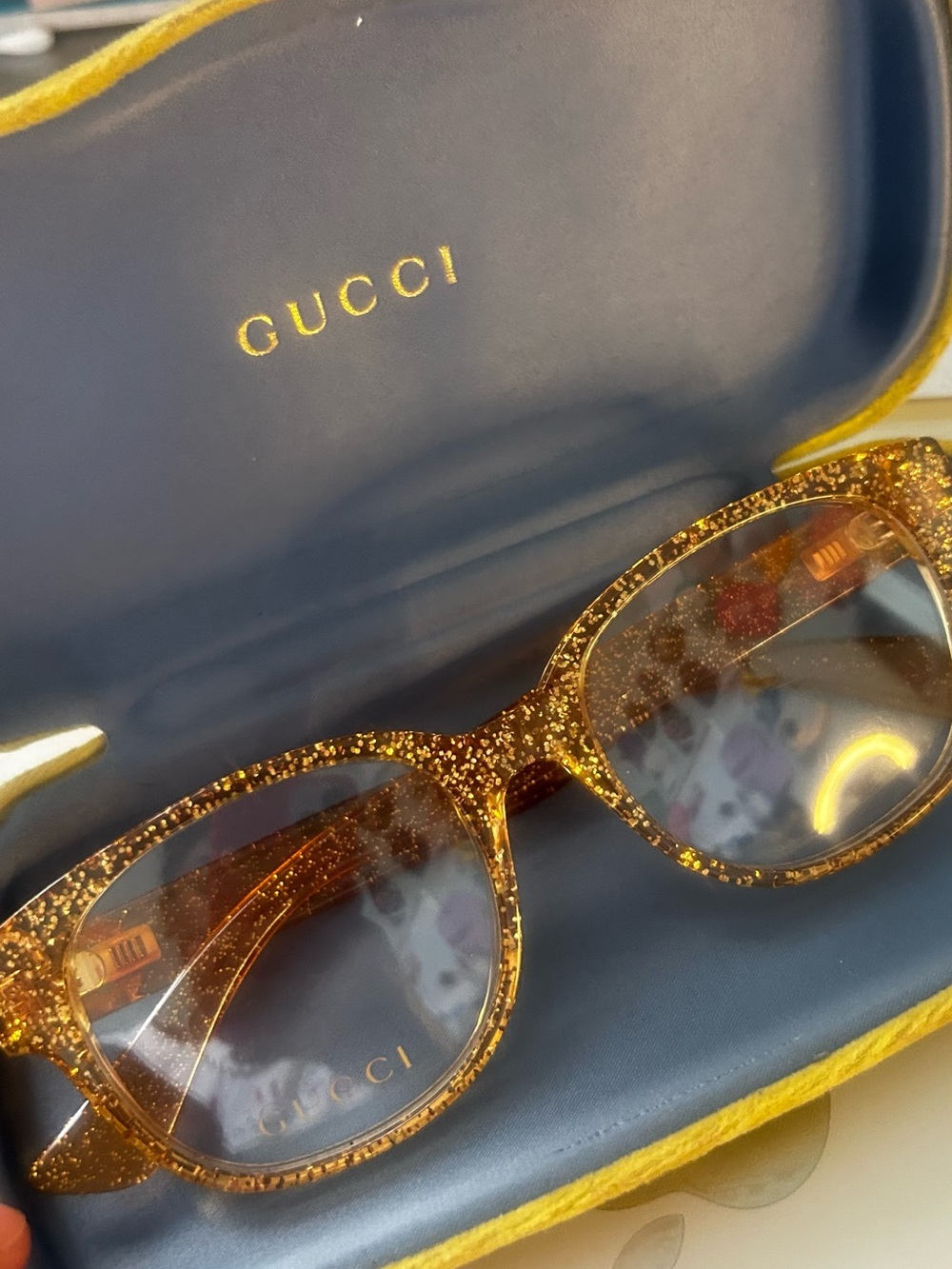 Gucci Women's Glitter Gold and Brown Cat-Eye Sunglasses - Picture 4 of 4
